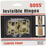 SOSS 203CUS4 Mortise Mount Invisible Hinges with 4 Holes, Zinc, Satin Brass Finish, 13/4 Leaf Height, 1/2 Leaf Width, 23/32