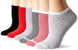 Hue WomenS Cotton Liner Sport Socks 6 Pair, Red Stripe Pack, One Size