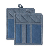 DII French Stripe, Kitchen Collection, Potholders, Chambray Blue, 2 Count