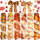 Yuxung 6 Rolls 30 Yards Thanksgiving Fall Burlap Ribbon Rolls Wired Wrapping Ribbon Buffalo Plaid Pumpkin Truck Turkey Maple Har