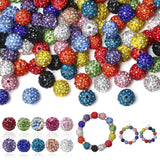 LAIDANLA 120pcs 10mm 12 Mixed Colors Rhinestone Beads Baseball Beads for Crafting, Shiny Round Shamballa Disco Beads, Sparkle Cl