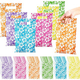 Kolldenn 120 Pcs Plastic Hibicus Gift Bags Bulk Hawaiian Candy Goodie Treat Bags with Handle for Summer Party Favor Supplies Dec