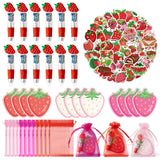 CY2SIDE Strawberry Party Stationery Set - 12 Pack Christmas Party Gifts Include 4-in-1 Ballpoint Pen Sticky Note Sticker and Org