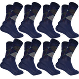 Queery MenS Diamond Cut Organic Cotton Crew Length Socks (Navy, Pack Of 8)