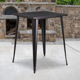 EMMA + OLIVER Commercial Grade 31.5 Square Black-Gold Metal Indoor-Outdoor Bar Height Table