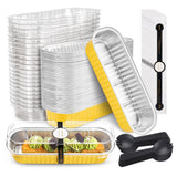 NPLUX 50 Pack Mini Cake Pans with Lids and Spoons Gold Rectangular Aluminum Foil Baking Pans Mini Cheesecake Containers(6.8oz)