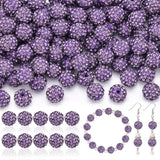 105pcs 10mm Rhinestone Beads for Jewelry Making, Purple Shiny Round Disco Ball Beads Bulk, Sparkle Crystal Clay Christmas for Br