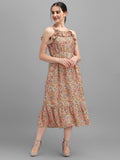 Wedani Women'S Floral Fit & Flared Dress (Medium Beige),Beige,M,Chiffon,A-Line,