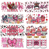 Mothers Day UV DTF Decals - 8 Sheets Mama Coffee Drinks UV DTF Cup Wraps for 16 oz Glass Coffee Mug, Mom Leopard Heart Bow Tran