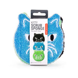 Kikkerland Kitty Cat Scrub Reusable Sponges, for Scrubbing, Cleaning, Dishwashing,Kitchen Scrubbers, Set of 3, Black/Green/Blue
