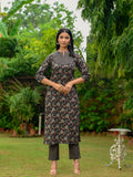 Anni Designer Women'S Rayon Blend Straight Printed Kurta With Pant (Ommy Black_Xxl_Black_Xx-Large),Black,2XL,,,