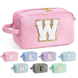 YOOLIFE Monogram Cute Initial Pink Makeup Bags - Cosmetic Toiletry Pouch Make Up Case for Women's Friendship, Personalized Birth