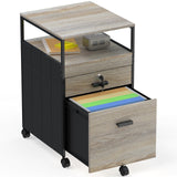 SHW Box File Rolling Mobile Cabinet with Open Shelf and Lockable Drawer, Maple