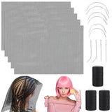 Luinabio 18 Pcs 26 x 18 in Black Hair Net Stretchy Weaving Net Accessories, Weaving Needle Combo Medium and Small C J I Shape Ne