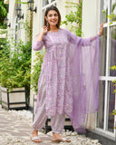 Gosriki Women'S Rayon Blend Straight Printed Kurta With Pant & Dupatta (Welco-Purple-Gs_S_Purple_Small),Purple,,B0CWS16ZGR