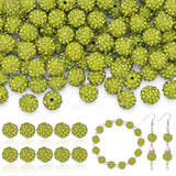 200pcs 10mm Rhinestone Beads for Jewelry Making, Olivine Shiny Round Disco Ball Beads Bulk, Sparkle Crystal Clay Christmas for B
