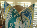 Plutus Brands Plutus Fun Paisley Handmade Throw Pillow, 24 X 24, Blue/Yellow/Green