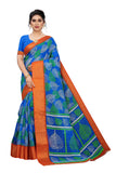 Gosriki Women'S Linen Cotton Floral Printed Saree With Blouse Piece (Pan Blue_Blue),Blue,,B097ZQDJGB