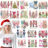 Dazoratix Christmas Iron on Transfers - 20 Sheets Cute Colorful Glitter Nutcrackers DTF Ready to Press Coquettee Pink Bow Tree X