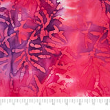 Singer Fabric - 100% Cotton, Batik Collection, Pink and Purple Leaves, 42 Inches, 2 Yard Precut