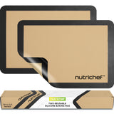 Nutrichef Silicone Baking Mats - 2 Non-stick Food-Grade Reusable Silicone Mats - Perfect for Half Baking Pans 16.5 x 11.6 IN - O