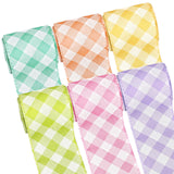 AnyDesign 6 Rolls Spring Easter Wired Edge Ribbons 30 Yards Pastel Colorful Plaid Craft Ribbon Checkered Fabric Wrapping Ribbon