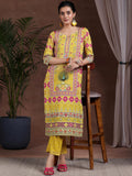 Libas Womens Printed Crepe Straight Kurta With Trousers Mustard Xl