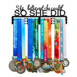 She Believed She Could So She Did Medal Hanger Display for Wall | Holds 60+ Medals | Sturdy Black Steel Sports Medal Holder Rack