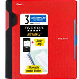 Five Star Advance Spiral Notebook + Study App, 3 Subject, College Ruled Paper, 8-1/2 x 11, 150 Sheets, Spiral Guard, Movable Tab