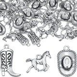 Junkin 90 Pieces Western Cowboy Charms for Jewelry Making Pendants Alloy Antique Boot Hat Silver Horse Cowboy Mini Cowgirl Charm