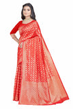 Sugathari Womens Banarasi Saree Pure Kanjivaram Silk Saree Soft New Ladies 2023 Design Wear Pattu Sarees Latest Party Sari Collections With Blouse Piece For Wedding Sadi (San Pari-191 Red)