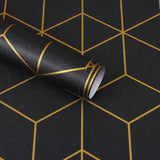 Safiyya 590x17.3 Black Wallpaper Gold and Black Contact Paper Peel and Stick Geometric Wallpaper Removable Wallpaper for Walls C