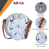 Adisa Women Girls Flower Print Sling Bag Round Crossbody Purse (Sl6007-Sky_Blue),Blue,,B0DPLGLRT6