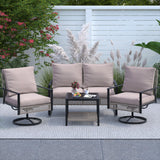 Ainfox Patio Furniture Set 4 Pieces, Patio Wicker Rattan Swivel Rocker, Outdoor Swivel Rocking Chairs Set with Loveseat, Garden