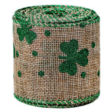 ST Patricks Day Shamrock Ribbon Clover Burlap Wired Edge Ribbon (2-1/2 x 5.5 Yards)