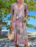 LIZALIG Women's V Neck Floral Sleep Dress - Short Sleeve Mid-Length Casual Comfortable Nightie with Pockets, XX-Large