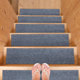 Ottomanson Non-Slip Rubberback Solid Design 8 x 30 Indoor/Outdoor Stair Treads, 14 Pack, Gray