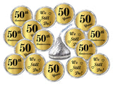 Gold Foil 50th Anniversary Kisses Stickers, (Set of 216) Chocolate Drops Labels Stickers for 50th Wedding Anniversary, Party Fav