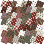Oudain 60 Pcs 10 x 10 Inch Woodland Christmas Quilting Fabric Vintage Christmas Fat Squares Patchwork Precut Strips Reindeer Poi