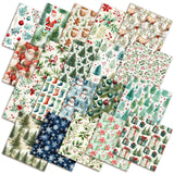 HunnmingRe 20 Pcs 10x10 Watercolor Christmas Quilting Fabric Square Santa Red Berry Reindeer Quiltted Fabric Bundle Multicol