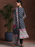 Libas Womens Printed Crepe Straight Kurta With Trousers And Dupatta Black Xl