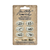 Tim Holtz Ideaology Mini Plaquettes, Small Metal Numbered Plates 6Pack, 1/2 x 3/4 Inch Each, White with Black Numbers (TH93296