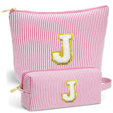 Fohufo Travel Essentials - Portable Travel Toiletry Bag for Women, Initial Makeup Kit Organizer Make up Cosmetic Bag Set Pink St