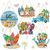 Chitidr 6 Pcs Summer Diamond Painting Hanging Sign Set Beach Gnome Diamond Art Paint Arts Set 5D DIY Ornaments Kits for Summer W