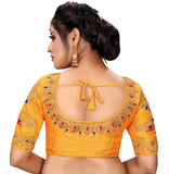 Vihu Fashion Womens Silk Floral Half Sleeve Regular Blouse (Vf Rakhi Yellow 38