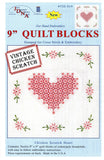 Jack Dempsey Stamped White Quilt Blocks, 9Inch by 9Inch, Chicken Scratch Hearts, 12Pack