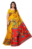 OOMPH! Womens Art Silk Printed Kalamkari Sarees with Tassles (Medallion Yellow_stbirdyellow)