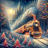 Ekuxom Christmas Diamond Art Kits for Adults, Christmas Train Diamond Painting Kits for Adults, DIY 5D Full Round Drill Gem Art