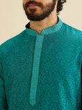 Manyavar Men'S Viscose Blend Jacquard Embroidered Kurta Pyjama Set (Green,S)