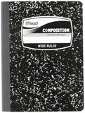 MEA09910 Sewn Black Marble Cover Composition Book with Wide Rule 11/32, 100 Sheet, Media Size: 7.5 x 9.75